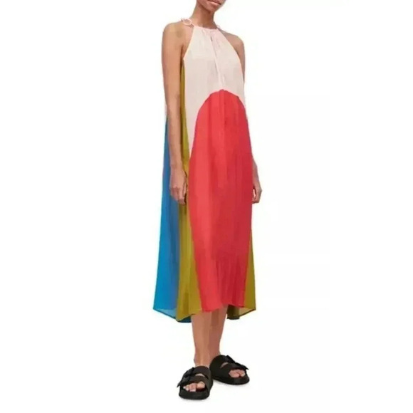 All Saints Aida Color Block Maxi Dress Size US 2 Sheer Boho Halter Tie Colorful - Picture 3 of 11